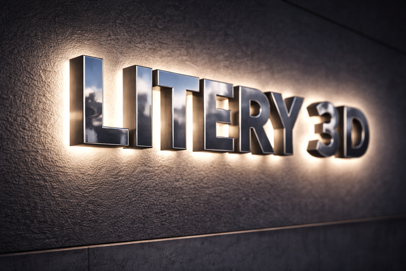 Litery 3D black & white — ciemny front w dzień, świecący w nocy