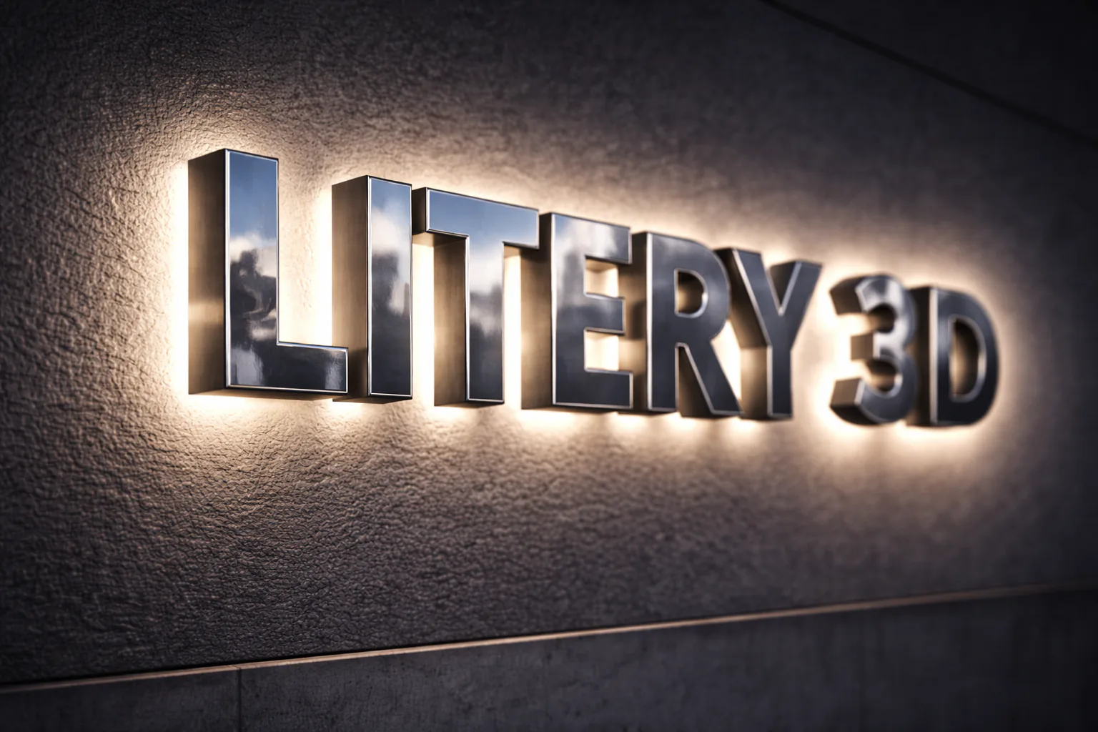 Litery 3D black & white — ciemny front w dzień, świecący w nocy